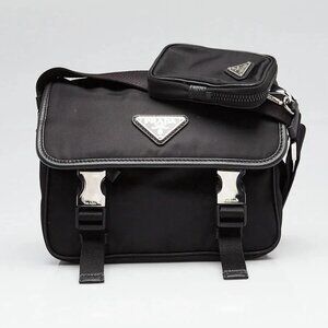 Prada Black Re-Nylon/Saffiano Crossbody Shoulder Bag - 2VD034